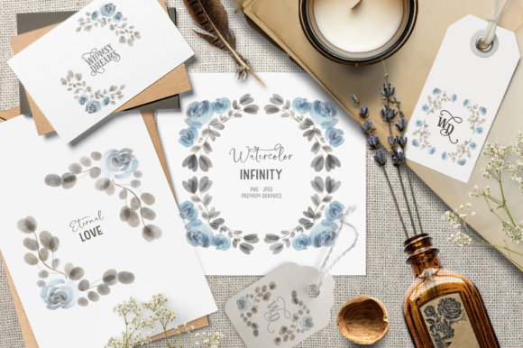 Blue Rose Watercolor Clipart & Illustrations