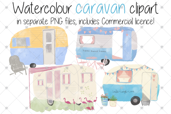 Caravan Watercolour Holiday Camper Illustrations
