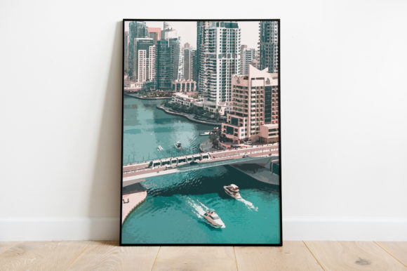 Dubai Cityscape with Boat Watercolor Illustrations