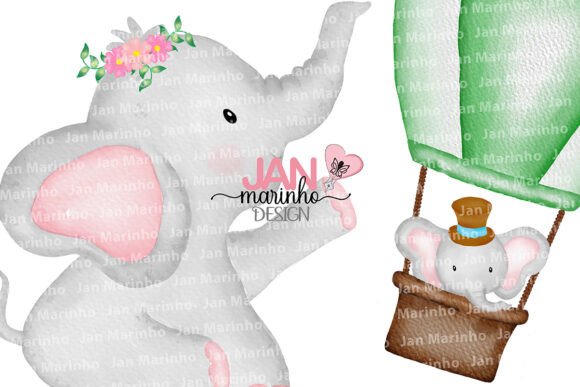 Elephants Watercolor Clipart & Illustrations