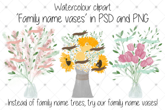Family, Watercolour, Flowers Illustrations