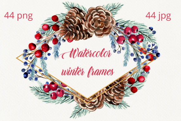 Set Watercolor Winter Frames & Illustrations