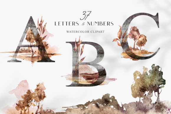 Watercolor Alphabet Clipart: Floral Font Illustrations