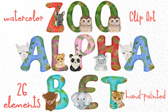 Watercolor Animal Alphabet Clipart & Illustrations