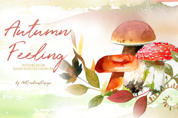 Watercolor Autumn Feeling Design Set & Illustrations