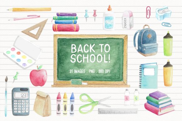 Watercolor Back to School Illustrations Review