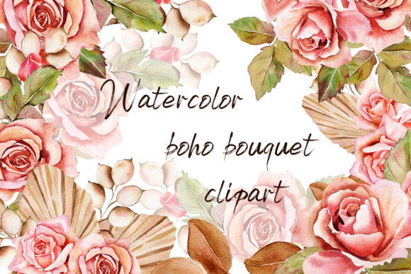 Watercolor Bouquet Pink Roses Illustrations
