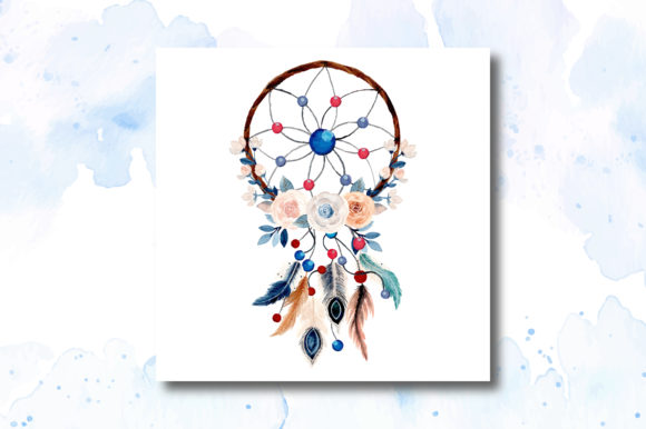 Watercolor Dream Catcher with Floral 4 Illustrations