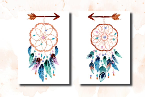Watercolor Dream Catcher with Floral 7 Illustrations