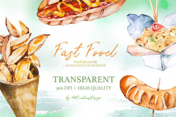 Watercolor Fast Food Design Set & Illustrations