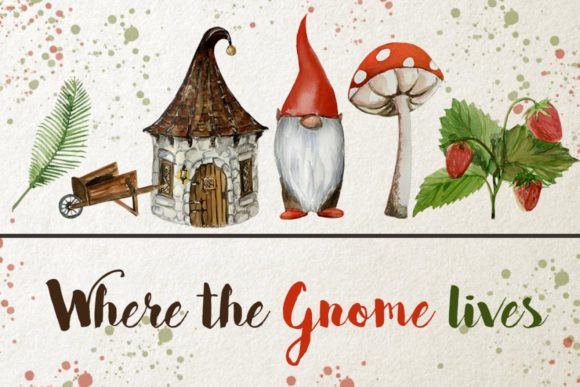 Watercolor Gnome Clip Art Set & Illustrations