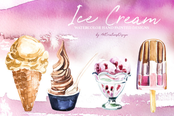 Watercolor Ice Cream Design Set & Illustrations