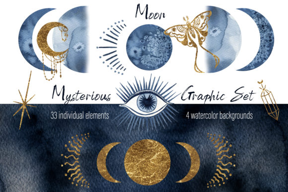 Watercolor Moon Clipart Magic Mysterious Illustrations