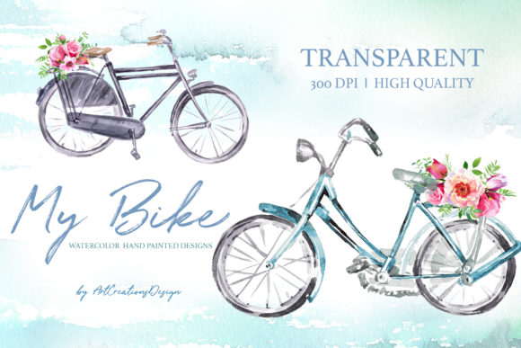 Watercolor My Bike Design Set Illustrations