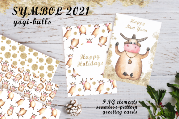 Watercolor New Year Yogi Bulls Clipart Review