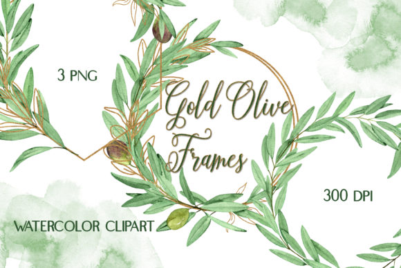 Watercolor Olive Frames Clipart & Illustrations
