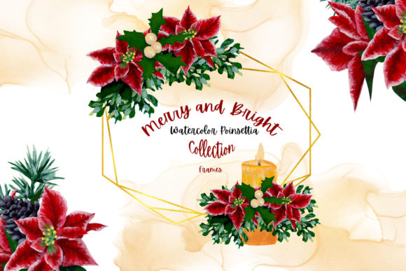 Watercolor Poinsettia Frames & Illustrations