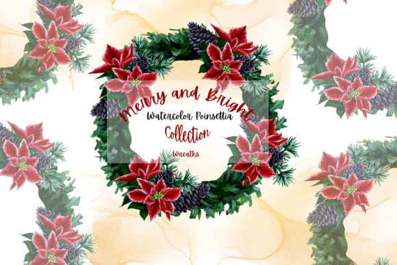 Watercolor Poinsettia Wreaths: Holiday Illustrations