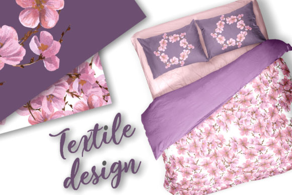 Watercolor Set Sakura Floral Pattern & Illustrations