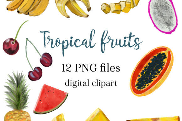 Watercolor Tropical Fruit Clipart & Illustrations