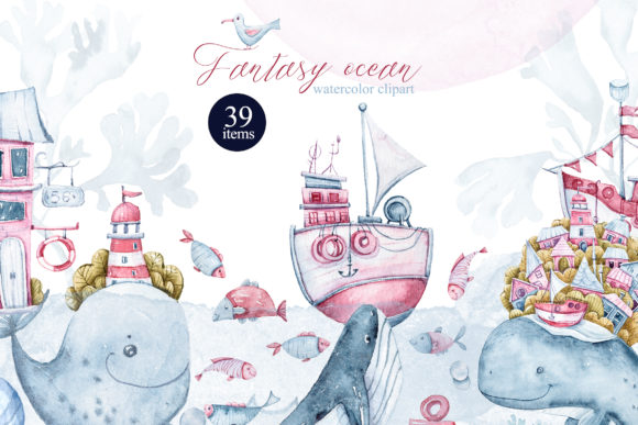 Watercolor Underwater Clipart & Illustrations