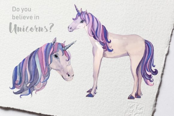 Watercolor Unicorns Clip Art Set & Illustrations