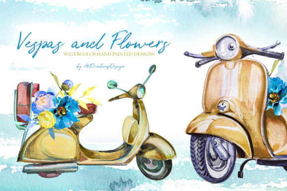Watercolor Vespas and Flowers Designs Review