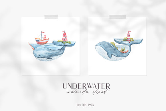 Whale Clipart: Watercolor Nursery Whales Illustrations